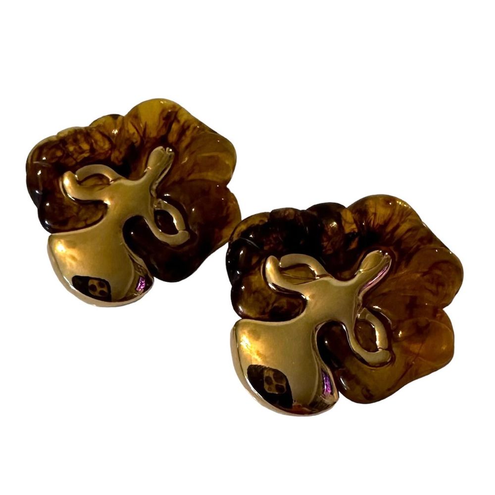 Vintage Givenchy Faux Tortoise Shell Lucite Runway clip on earrings 1980’s